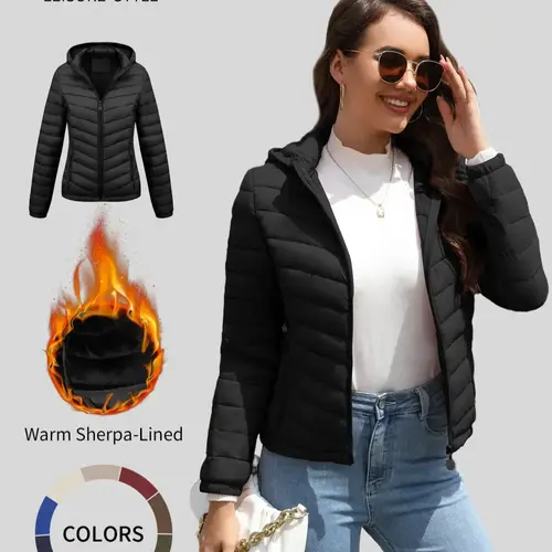 Women's Winter Lightweight Quilted Jacket Coats, Casual Fitted Design with Zipper, Plain Pattern, Perfect for Daily Commute and Fall/winter Wear