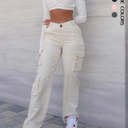 Women's Plain Flap Pocket Cargo Pants, Casual Streetwear Pants with Pockets, Street Fashion Casual Button Trousers for Daily Wear, Ladies Bottoms for Fall & Winter