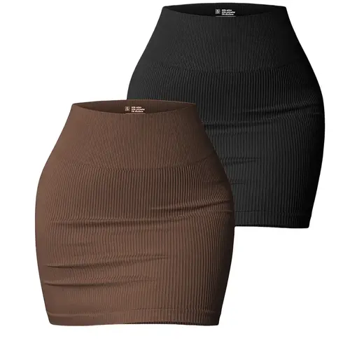 Women's Solid Ribbed High-Waist Sports Athletic Skirt, High-Stretch Seamless Skinny Skirt, Stretchy Athletic Skirt, Ladies Sportswear Workout Skirts, Active Skirts for Indoor Outdoor Wear