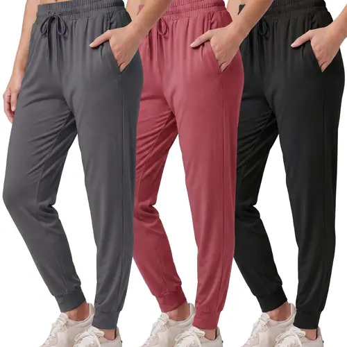 Real Essentials 3 Pack: Women's Lounge Joggers Sweatpants With Pockets Yoga Running Athletic Workout (Available In Plus Size)