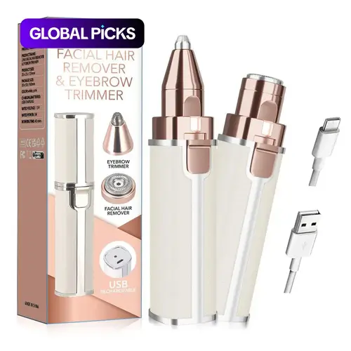 Electric Eyebrow Trimmer Set, 1 Set Portable 2-in-1 Facial Hair Remover with LED Light for Lip and Body Hair Care Eyebrow Shaper Set #GLOBAL PICKS