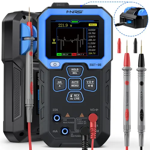 FNIRSI DMT-99 Digital Multimeter 9999 Counts Smart Professional Automotive Voltage Tester 1000V 10A True RMS Auto Range AC DC Ohm Hz Capacitance Tool Recording Mode Type-C Port TFT Screen Display Private Customization For Home Appliances Voltage