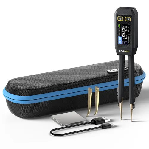 FNIRSI LCR-ST1 Mini Smart Digital Tweezer Handheld Tester - 3 Freq, 2 Test Voltages, 1.14" HD Display, Auto-Readout, Data Cable, Excel Export, Component Tests for Electronic Parts, Portable Electrical Tool, Mini Body Slips Into Small Workspaces