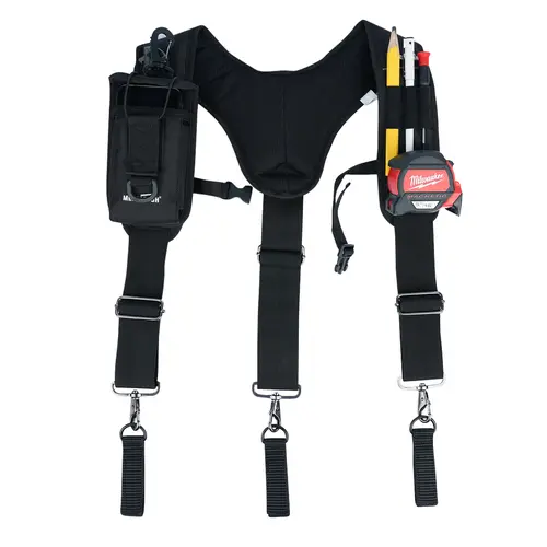 MELOTOUGH Heavy-Duty Leather Tool Belt Suspenders (Y-Back) for Big&Tall Men, Carpenter Work Accessories with Metal Hooks, Multi-Functional Men's Work Suspenders, Men's Work Accessories, Padded Straps