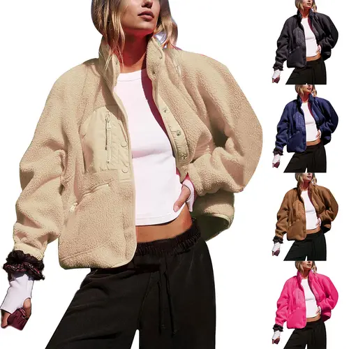 YeeZaa Women's Cropped Sherpa Lined Fleece Jacket 2026 Fall Warm Button Down Fuzzy Coats Shacket Outerwear with Pockets