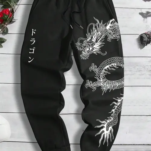 Men's Dragon / Floral / Cartoon Print Graphic Drawstring Waist Jogger Pants, Casual Regular Fit Pocket Printed Sweatpants for Daily Wear, Casual Sports Trousers, Men's Trousers for All Seasons