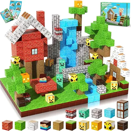 Magnetopia 100PCS Creative Magnetic Blocks Set - ABS Plastic STEM Montessori Kids Toys, Colorful Magnet Tiles Model Building Kits with Stone Bricks for Craft Creation, Valentine's Day Gift, Blocks Model Building Kits