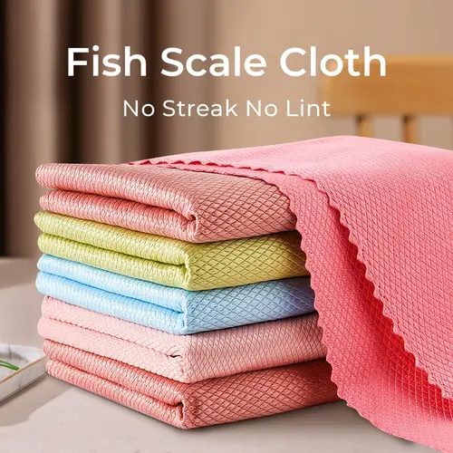 10 Counts Microfiber Reusable Cleaning Rags,Fish Scale Streak-Free&Lint-Free Magic Cleaning Cloth for Glass Mirror Window Car    Durable Miracle Polishing Towels Shiny Wipes