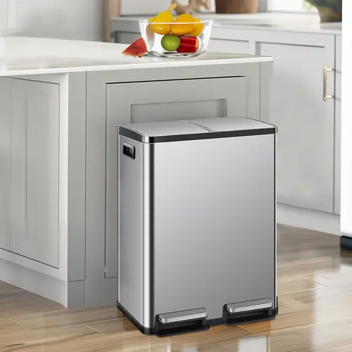 Kitchen Trash Can with Lid, Garbage Can, with Soft-Close Foot Pedal and Removable Inner Bucket, Stainless Waste Bin for Bathroom Bedroom Home,dorm essentials,home essentials