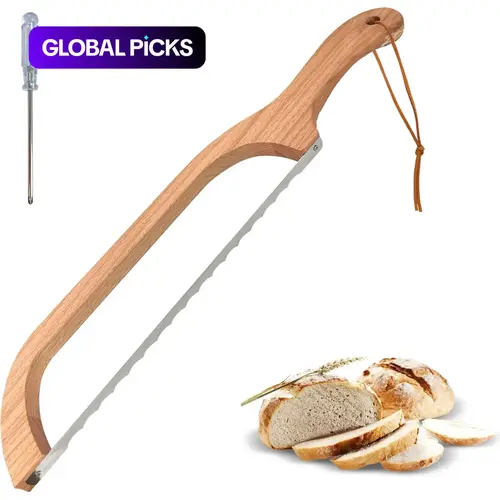 Wooden Bread Slicer with Bread Knife and Screwdriver, Kitchen Household Products, Kitchen Cooking Utensils Tools, Cooking Accessories, Stainless Steel Serrated Bread Cutter for Bagels, Baguettes and More #GLOBAL PICKS