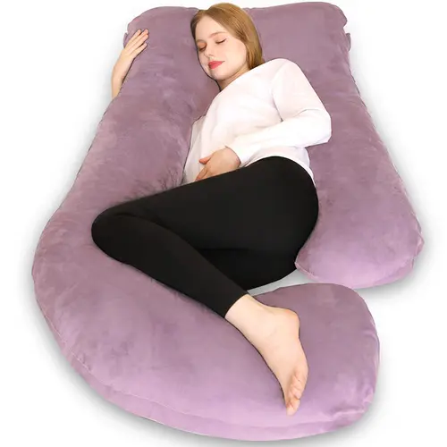 CHILLING HOME Polyester J-Shaped Full Body Pregnancy Pillow (58 in) - Mom Sleep Support, Bump-Friendly for Back, Leg, Hip Comfort, with Vacuums Feature