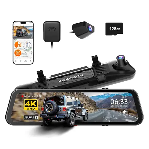 WOLFBOX G900 PRO Mirror Dash Cam with STARVIS 2 IMX678 128GB Card 5.8GHz WiFi 4K Front 2.5K Rear Video TikTokShopHolidayHaul Dashcam for Cars,car accessories