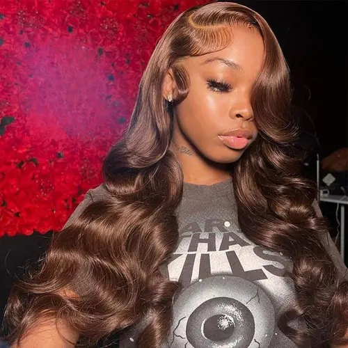 Bling Hair Chocolate Brown Wigs Body Wave 13x4 13x6 HD Transparent Lace Front Human Hair Wig For Women 4x4 Lace Closure Brazilian Remy Human Wig Pre plucked Natural Hairline 30 Inch 180% Density #DealsForYouDays