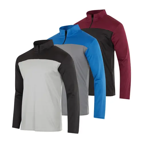 Real Essentials 3 Pack: Men's Mesh Long Sleeve Athletic Quarter Zip Pullover - Outdoor UPF 50+ (Available in Big & Tall)