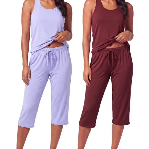 Real Essentials 2 Pack: Women’s Pajama Set Tank Top and Capri Pants Super-Soft Loungewear (Avalable In Plus Size)