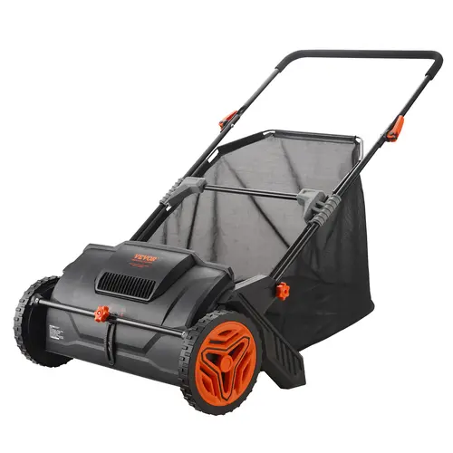 【DealsForYouDays】VEVOR Portable Push Lawn Sweeper, 21-in Leaf & Grass Collector Lawn Equipment, Strong Rubber Wheels, Heavy-Duty Thick Steel, 3.5 cu. ft. Mesh Hopper Bag, 2 Spinning Brushes, Garden Use, Shed Storage