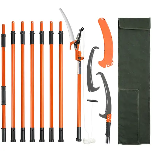 【summerfinds】VEVOR Manual Pole Saw, 7.3-27 ft Extendable Garden Tree Pruner with 8 Lightweight Fiberglass Handles, Sharp Carbon Steel Blade, Rope Pulley System, Storage Bag for Palms, Shrubs