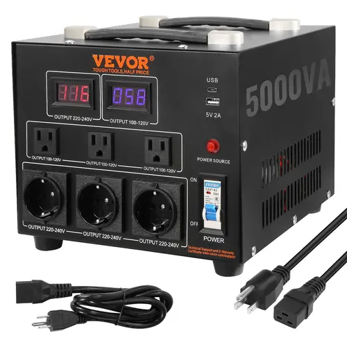 【summerfinds】VEVOR Voltage Converter Transformer, 5000W, Not for EV Charging，Heavy Duty Step Up/Down Transformer, Convert from 110 Volt to 220 Volt and  from 220 Volt to 110 Volt, with US Outlet EU Outlet 5V USB Port, CE Certified