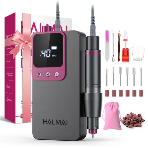 HALMAI Ultra Power Nail Drill: Professional Cordless Electric File for Acrylic & Gel Nails, Ultra-Powerful Motor Engineered by HALMAI, Vibration-Free for Superior Natural Nail Care, 10-Second Gel Removal, Dark Grey