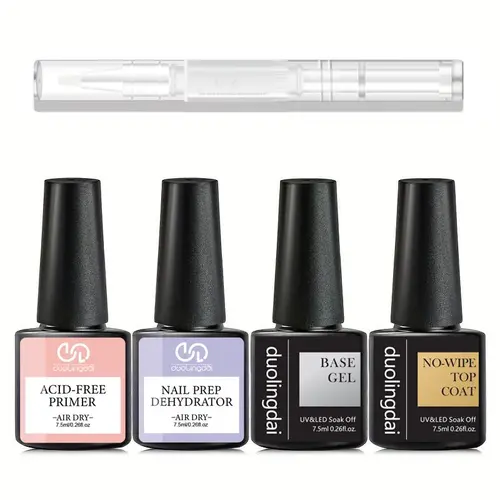 Nail Prep Dehydrator & Acid-free Primer Gel Base Top Coat Set with Nail Cuticle Oil, 5 Counts/set Dehydrator for Acrylic & Soak Off Gel Nail Polish, Gentle Nail Polish Set, Cosmetic, Manicure, Nail Care Solution, Nail Products