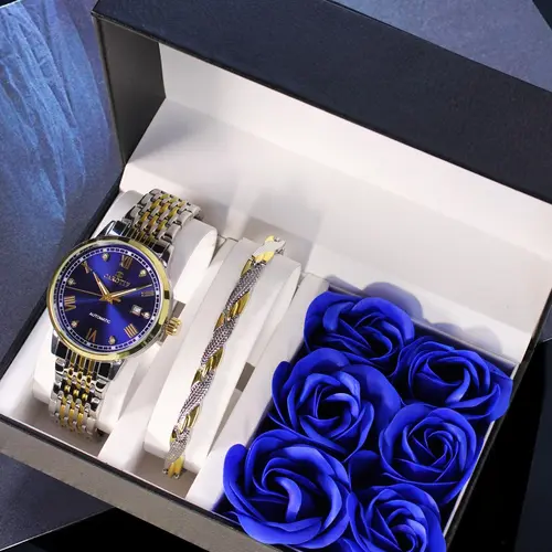Men's Business Fashion Watch & Jewelry Set, Fashion Watch Set for Party, Daily Clothing Decor, Trendy All-match & Exquisite Watch Set for Birthday Gift