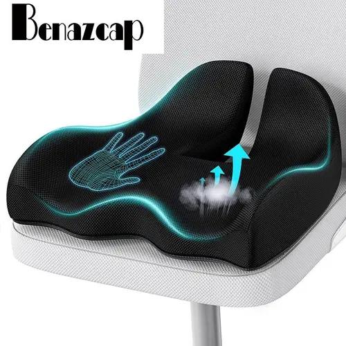Benazcap Upgrade Ergonomic Office Chair Cushion - Memory Foam Coccyx Pain Relief Pad with Posture Support, Non-Slip Body Support Lumbar Pillow, Outdoor Patio Cushion, Christmas Gift