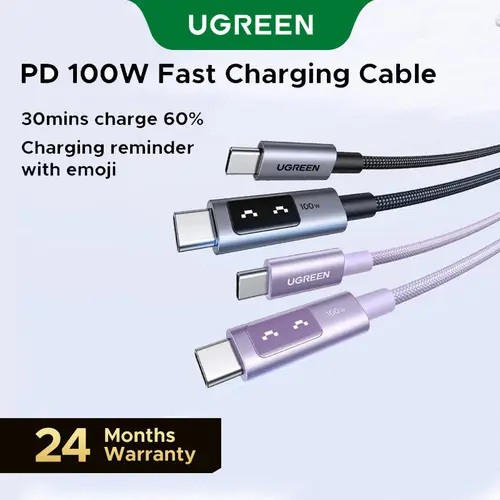 UGREEN Uno 100W Aluminium Durable USB-C Fast Charging Cable - Fast Charger Cord, C-Type Cables, PD100W Speed, LED Display, Multi Device Fit for iPhone 17/16/15 Plus/15 Pro Max, MacBook Pro/Air, Galaxy S24 Ultra - Summer Sale, TikTok Shop Back to School
