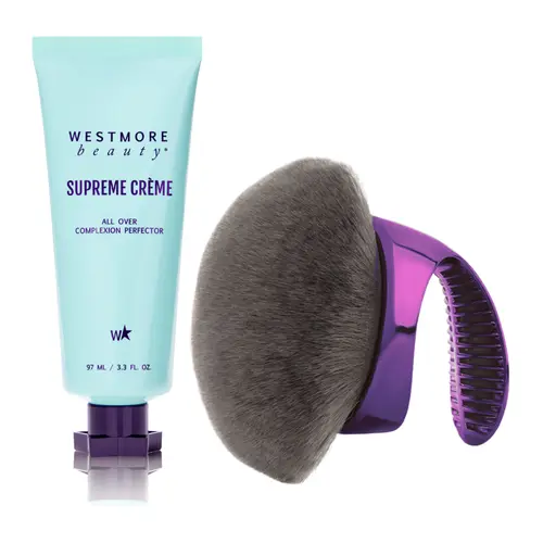 Westmore Beauty Supreme Crème 3.3oz + XL Blending Brush: Waterproof Moisturizing Foundation & Concealer with Hyaluronic Acid & Niacinamide