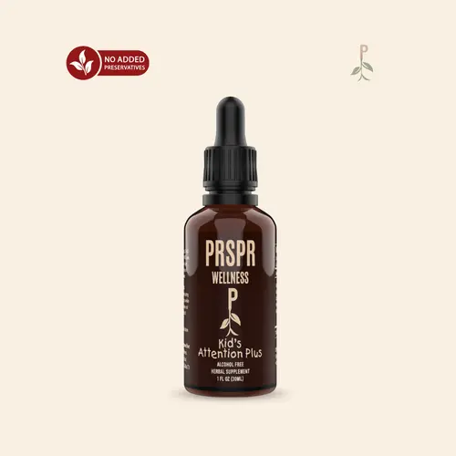 PRSPR Wellness Kids Attention Plus Dietary Brain Supplement - Natural Wellness Boost Herbal Formula - Alcohol-Free Memory & Focus Support with Ginkgo, Gotu Kola, Licorice, Lobelia, Rhodiola - 1 fl oz Bottle, Blood Pressure Control, Cholesterol Management,