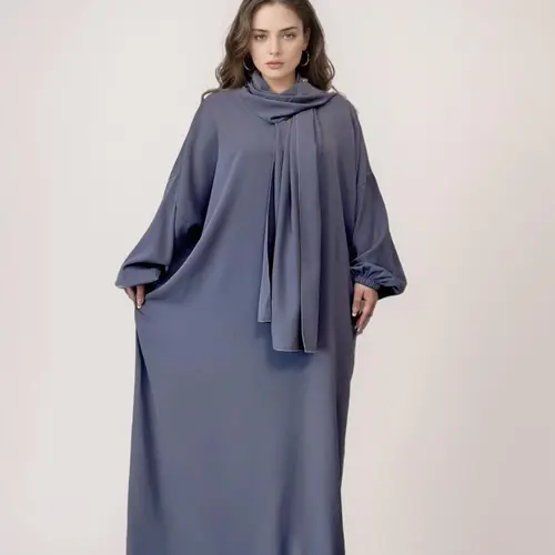 Women's Solid Color Batwing Sleeve Arabian Hooded Dress, Modest Muslim Clothing, Modest Long Sleeve Muslims Maxi Dress for Daily Wear, Ladies Clothes for All Seasons, Maxidresses