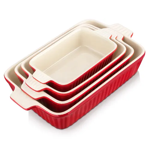 MALACASA Modern Ceramic Casserole Dishes - Rectangle Thermal Kitchenware for Family Meal, Nestable Bakeware Kit (3/4 Deep Lasagna Pans with Handles) Oven-Safe Dishwasher-Safe Porcelain for Kitchen Decor, Birthdays
