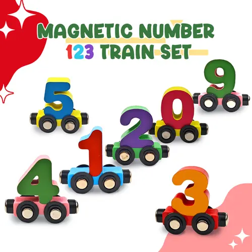 EDUTREE Montessori Wooden Digital Magnetic Train Set - Interactive Unisex 3-6 Years Kids Math Toy with Number Counting Blocks, Mathlink Cubes, Addition Practice Tools, Learning Materials, Builds Basic Arithmetic, Preschool Gift, Back to School Item