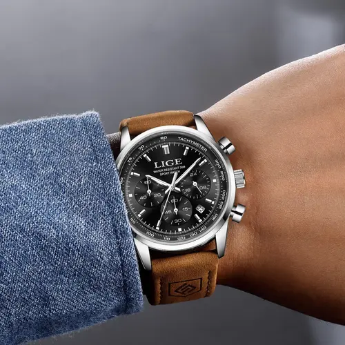 Lige Casual Gentleman Fashion Waterproof Luminous Calendar Chronograph, Multiple Colors, Perfect Gift, Silver Color, Fashionable Waterproof Watch