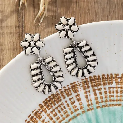 Vintage Boho Style Turquoise Decor Flowers Dangle Earrings, Bohemian Earrings, Unique Design Earrings, Fashion Jewelry for Party, Daily Clothing Decor, All-match & Exquisite Jewelry for Birthday Gift, Stylish Jewelry
