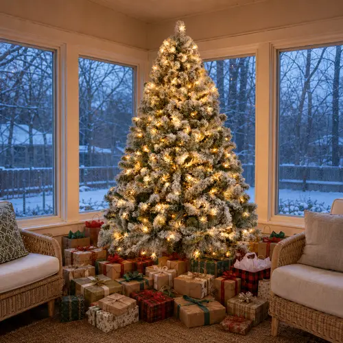 【Lush & Full】Yaheetech Multi-Size Snow Flocked Pre-lit Artificial Christmas Tree (4.5/6/7.5/9FT) with 250 Warm White Lights, 820 Branch Tips, Foldable Stand, Festive Home Decor for Holiday Decorating & Gifting
