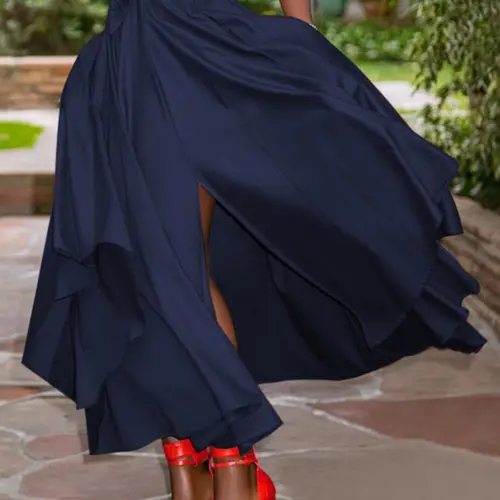 Women's Plain Belted Split Thigh Skirt, Elegant Fashion Skirt, Elegant Chic Asymmetrical Hem High Waist Long Skirt for Party Club Dating Wear, Casual Ladies Clothes for All Seasons, Womenswear