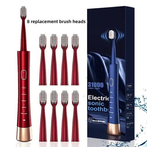Electric Toothbrush Set, 1 Box Electric Toothbrush & 8 Counts Replacement Brush Heads, Oral Care Product for Adults, Intelligent Deep Cleaning Toothbrushes, Rechargeable Electronic Toothbrushes