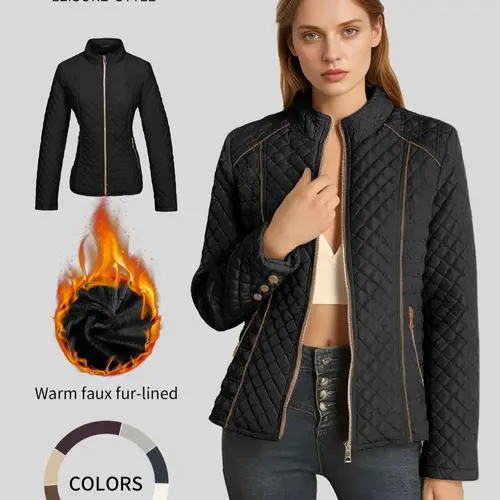 Women's Fall & Winter puffer jacket Casual Lightweight Warm Coat with Pockets, Fitted Commuter Daily Wear, Plain Design, Outerwear