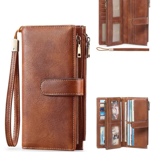 Women's Solid Color Long Wallet, Ladies Wallet, Casual Wallet, Durable Fashion Wallet, Fashionable PU Leather Zipper Wallet with Wrist Strap, Credit Card Wallet, Multi-functional Card Holder for Daily Use, Christmas Gift, Valentine's Day Gift, Ideal Gift