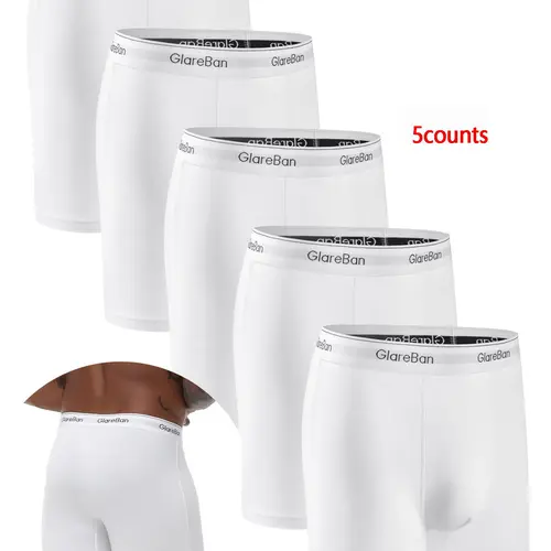 Men's 5 Pieces Mid-Length Boxer Briefs, Breathable & Fitted Underwear, Casual Style Boxer Briefs for All Season Wear