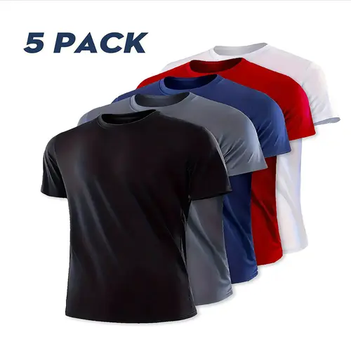 OKP Men's 5/10 Pack Highly Elastic Moisture-Wicking T-Shirts - Soft, Lightweight, Breathable Fits Fast Drying Sports T-Shirt, Round Neck Short-Sleeved Gym Apparel, Men's Clothing Athleisure Wear for Running Cycling