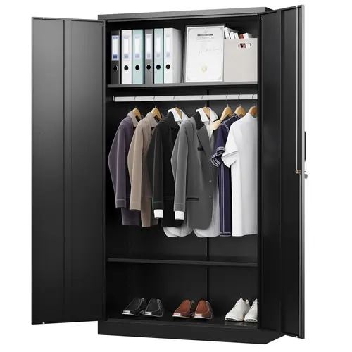 Letaya Modern Lockable Heavy-Duty Metal Steel Wardrobe - 72"x36"x18" Black Compartmentalized Storage Unit, Multi-Level Organizer, Storage Furniture with Shelves, Stable Built to Last for Clothes & Linen, Ideal for Home & Gym, Closet Organization Ideas, La