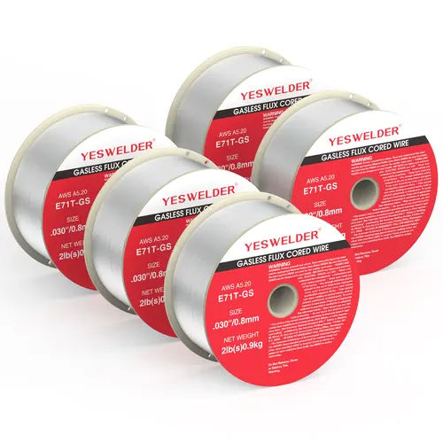 YesWelder E71T-GS Gasless Flux Core Welding Wire Welding Tool - 5 Packs of 2LB Spools, .030"/.035" Diameter, Self-Shielded Mild Carbon Steel MIG Wire
