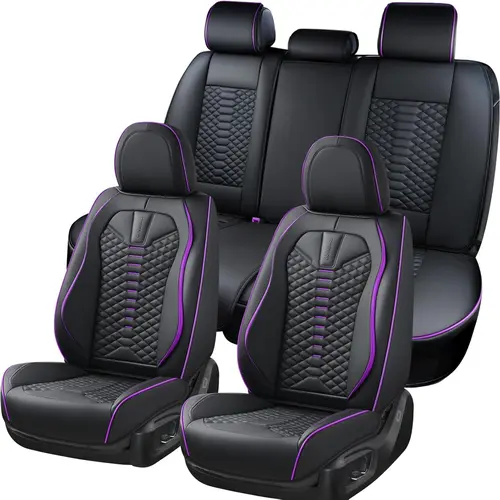 【COVERADO】 5 seats Nappa Leather Car Seat Covers Full Set Waterproof Protector DurableCushioned,Universal Fit for Sedan SUV Pick-upTruck,Automotive, Anti-Slip and Backseat LuxuryPremium Deluxe【8846BK 5seat】 napa leath stylish upgrade leather seat covers,,