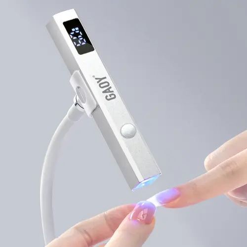 GAOY Handheld UV Light for Gel Nails with Stand, Cordless Nail Lamp, Silver | Rechargeable, LCD Display, USB, Nail Dryer, Fast Curing, Nail Fix, Travel, DIY at Home Salon, Gift for Women, Manicurist
