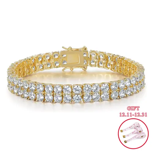 GEMESME Unisex Double Rows Rhinestone Bangle - AAAAA+ 6MM Round Cut Cubic Zirconia Hip Hop Gem Jewels, Silver Stacking Wrist Stack Hypoallergenic Fashion Jewelry Gift