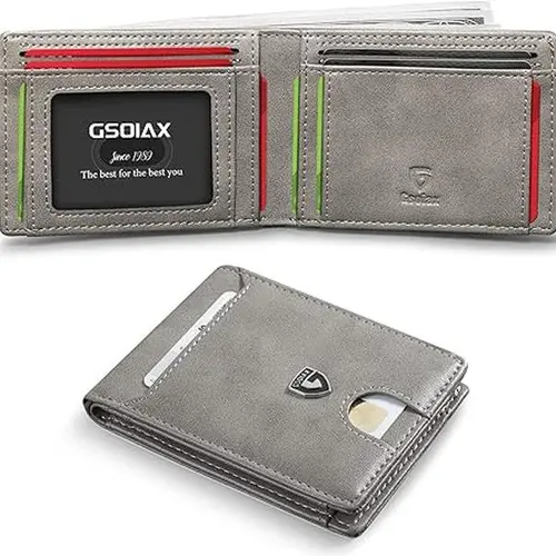 GSOIAX Men's Slim RFID Blocking Bifold Wallet, Credit Card Holder, Fashionable Trendy RFID Protected Wallet with Strap in Gift Box, Fashionable Wallet