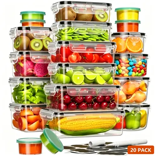 25 Packs Meal Prep Containers Food Storage (25 containers and 25 lids), Fridge Fruit Storage Container Leak-proof Tupperware Sets for Kitchen Organization with Labeling Utensils,Reusable Airtight Waterproof, Microwave Safe Reusable