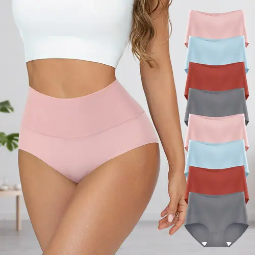 Hotcom Women's Plus Size High-Waisted Briefs Panties - 8-Pack, Minimalist Basic Style, Soft Stretchy Cotton Fabric, Full Coverage, Breathable Solid Color, Halloween-Friendly Underwear