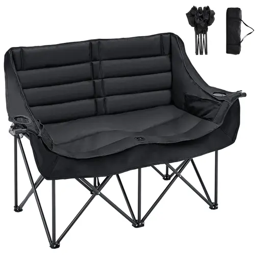 ABORON XXL Oversized 2-Person Padded Foam Folding Loveseat Chair - Oxford Fabric, 500 lbs Capacity, Unisex Camping Furniture, Portable Outdoor Seating for Lawn, Folding Chairs